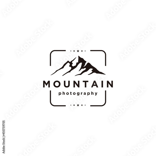 Mountain Photography for Adventure Outdoor. Hiking Camping Hunting Sport Gear Apparel Business Brand in Simple Line Unique Hipster Vintage.
