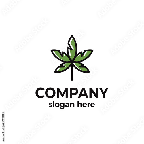 Cannabis Marijuana Pot Hemp Leaf with Line Art style Logo design