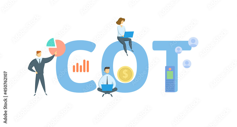 COT, Customer-Owned Tooling. Concept with keyword, people and icons. Flat vector illustration. Isolated on white.