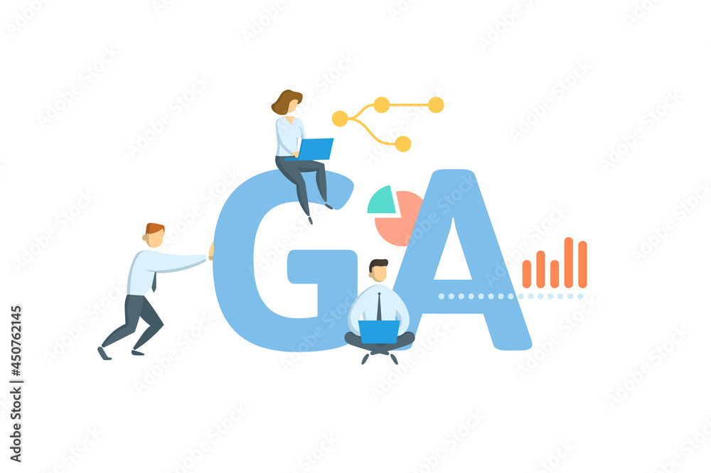 GA, General Agent. Concept with keyword, people and icons. Flat vector illustration. Isolated on white. GA, General Agent. Concept with keyword, people and icons. Flat vector illustration. Isolated on white.
