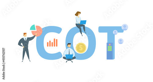 COT, Customer-Owned Tooling. Concept with keyword, people and icons. Flat vector illustration. Isolated on white.