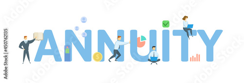 Annuity. Concept with keywords, people and icons. Flat vector illustration. Isolated on white.