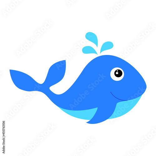 Cute funny blue whale cartoon kid isolated icon. Vector illustration.