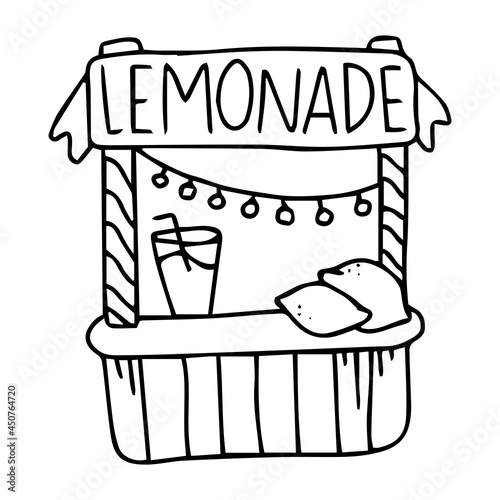 Lemonade sale on white background. Vector doodle illustration. street food. Lemonade stand.