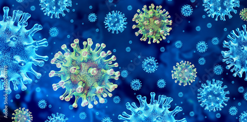 Covid variant as the delta or Lambda variants mutating virus concept and new coronavirus b.1.1.7 outbreak or covid-19 viral cell mutation and influenza as dangerous flu strain medical health risk with