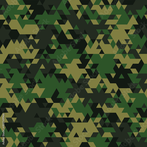 Triangle camouflage seamless pattern. Abstract modern geometric endless camo texture. Military style background for army and hunting textile print. Vector illustration.