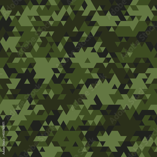 Triangle camouflage seamless pattern. Abstract modern geometric endless camo texture. Military style background for army and hunting textile print. Vector illustration.