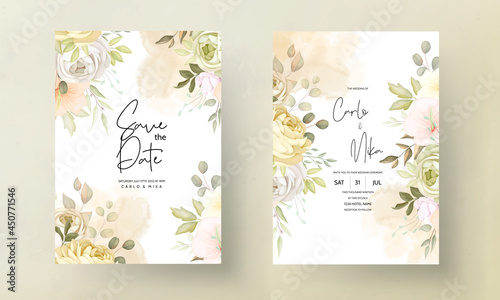 warm autumn fall floral wedding invitation card template