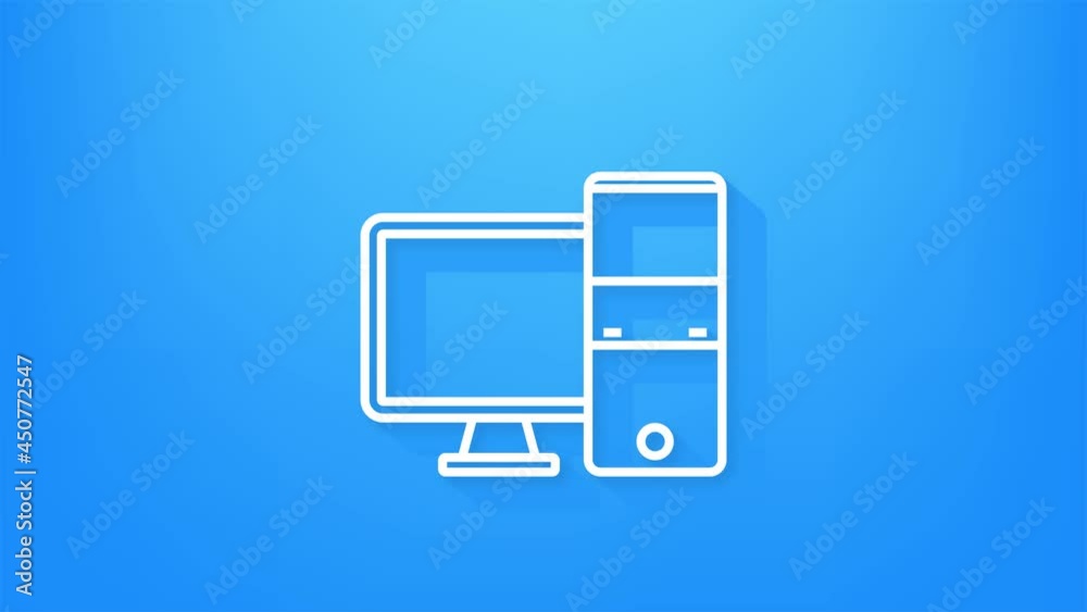 White Computer monitor screen line icon on blue background. Motion graphics. White Computer monitor screen line icon on blue background. Motion graphics.