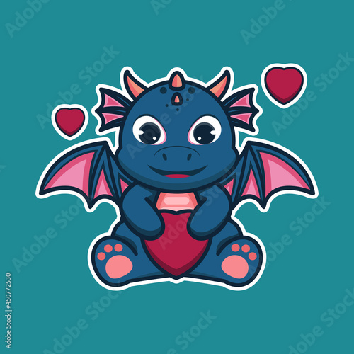 vector illustration of cute baby dragon bring heart,  good for t-shirt, greeting card, invitation card or mascot