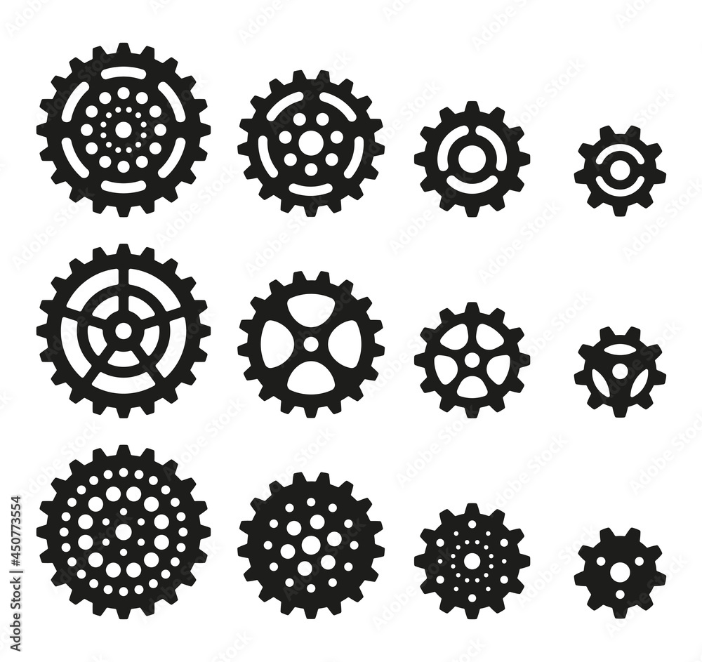 Machine gears set. Vector icon cogwheel collection Machine gears set. Vector icon cogwheel collection