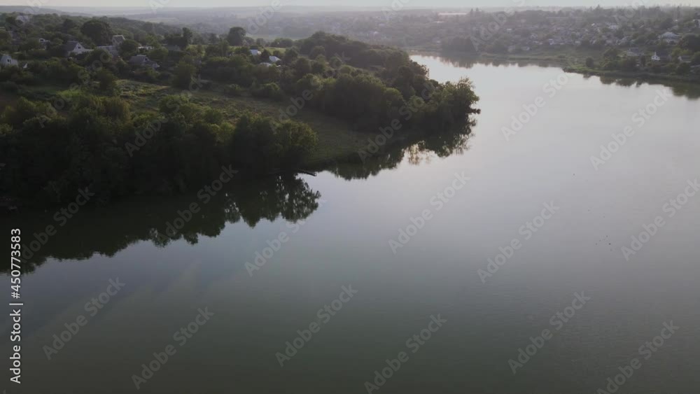 aerial view of the evening on the lake aerial view of the evening on the lake