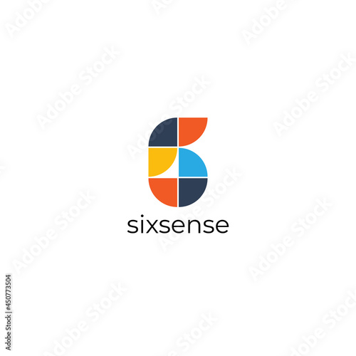 Abstract Simple Tiles Number 6 Logo Shape Design