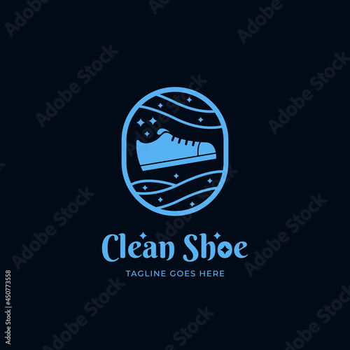 Clean and shine shoe laundry cleaning service logo icon badge