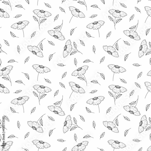 Rustic flower and leaf seamless pattern background