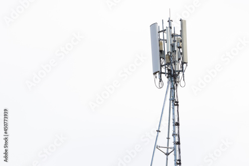 Telecommunications tower with white background