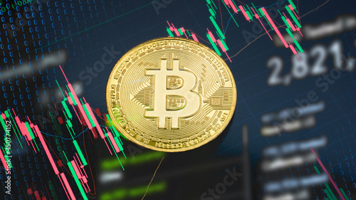 bitcoin  on business chart for  cryptography or business concept.
