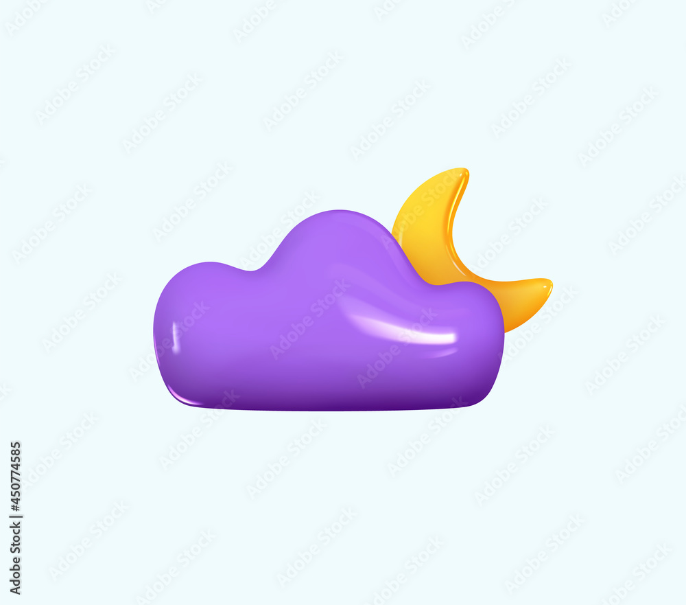 Weather icon Cloud with crescent moon. Realistic 3d symbol design. Vector illustration Weather icon Cloud with crescent moon. Realistic 3d symbol design. Vector illustration