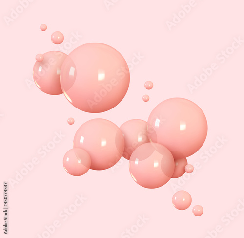 Pink glossy bubbles. Background with realistic balls. Abstract minimal design. Vector illustration