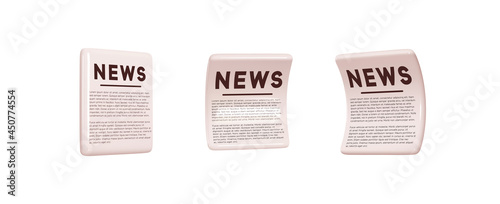 Set of realistic 3d icons news newspapers of different types flat, curved. Paper template isolated. Vector illustration
