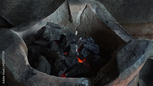 Cooking outdoors on fire 
