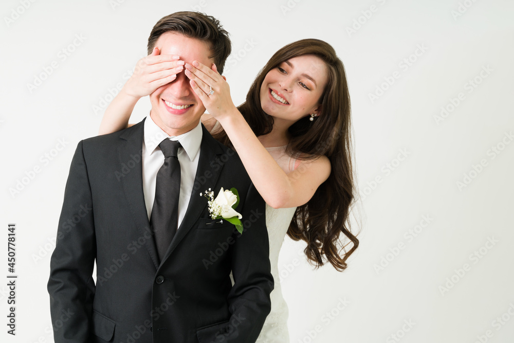 Adorable woman making a surprise on her wedding Adorable woman making a surprise on her wedding