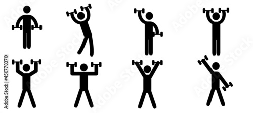 an athlete does exercises with dumbbells, a sports icon, a healthy lifestyle, figures of people isolated on a white background
