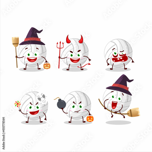 Halloween expression emoticons with cartoon character of white volleyball