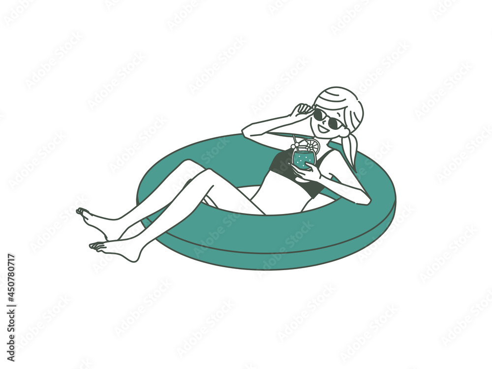 浮輪に乗っている女性-2色 浮輪に乗っている女性-2色