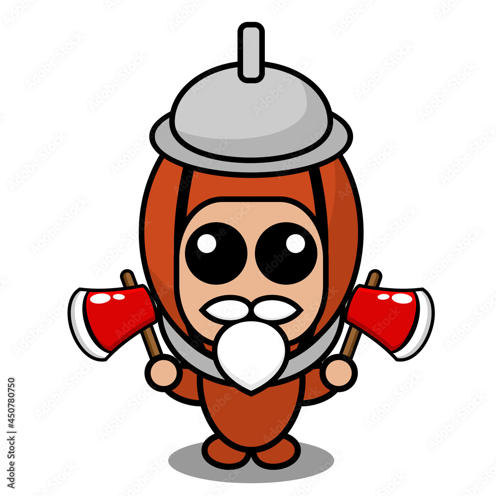 vector cartoon character mascot costume pepper grinder bearded doodle holding two axes