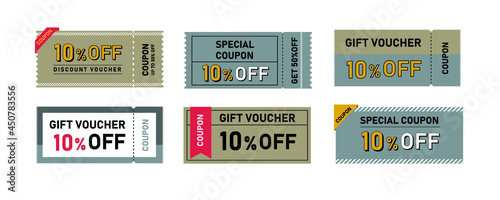 Vector gift voucher illustrations. Modern discount coupon. COUPON GIFT VOUCHER VECTOR TICKET 10%