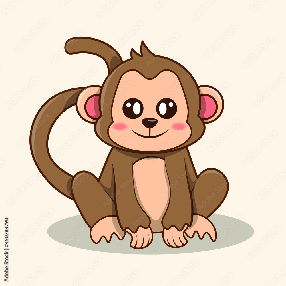 Obraz premium Cute monkey cartoon character. Smiling monkey. Cartoon style. Flat vector illustration. 