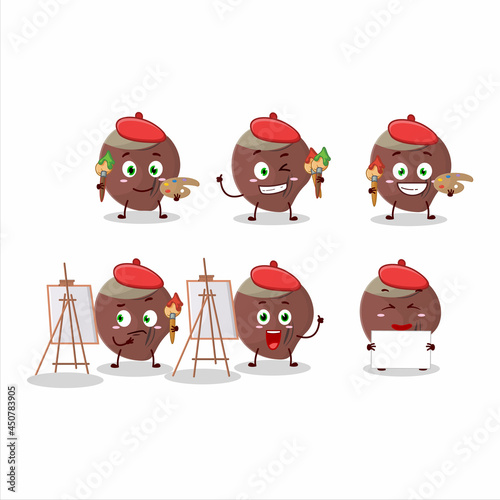 Artistic Artist of acorn cartoon character painting with a brush