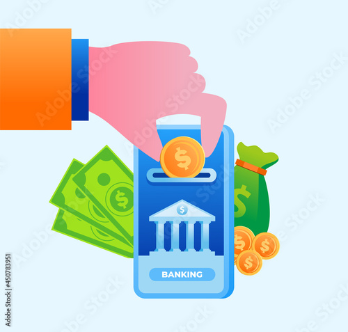 Online banking on gadget, digital investment and payment, flat illustration vector 