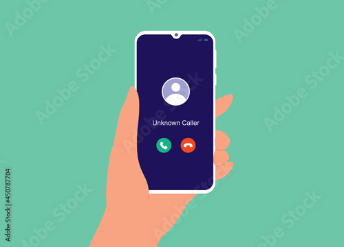 Photo A Person Receive Incoming Call From An Unknown Caller