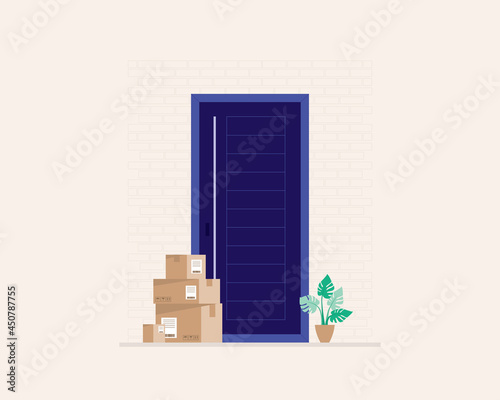 Package Delivery On Doorstep During COVID-19 Pandemic. Contactless Delivery.