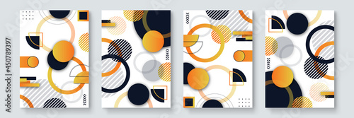 Abstract geometric backgrounds. Neo geo pattern, minimalist retro poster graphics vector illustration set. Abstract pattern trendy with square and round colored