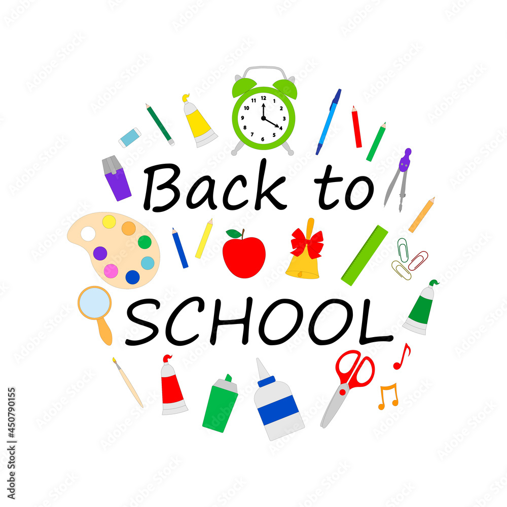 Back to school banner vector illustration. Education school supplies greeting card