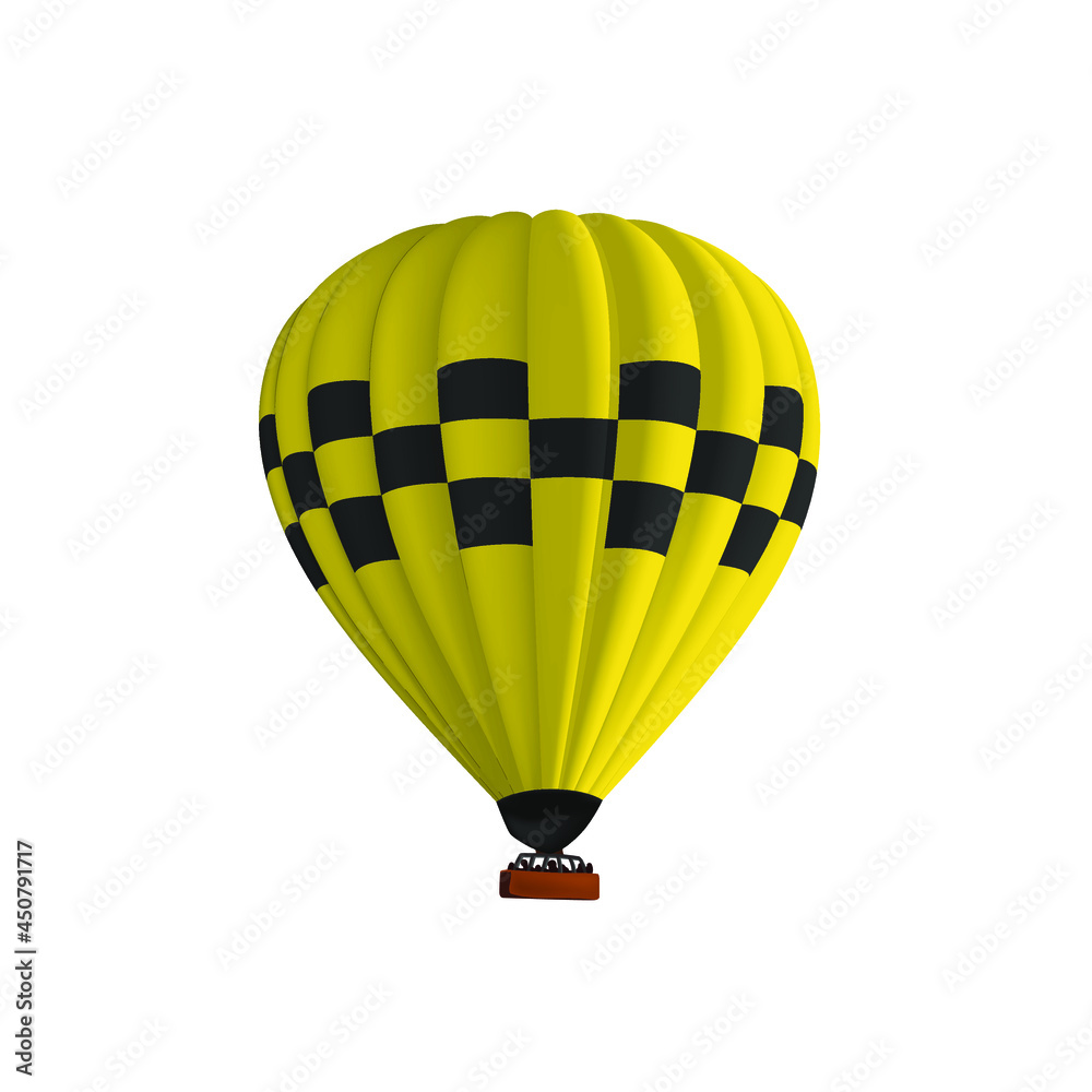 Fototapeta premium Hot air yellow taxi balloon vector illustration. Graphic isolated colorful parachute aircraft. Balloon festival.