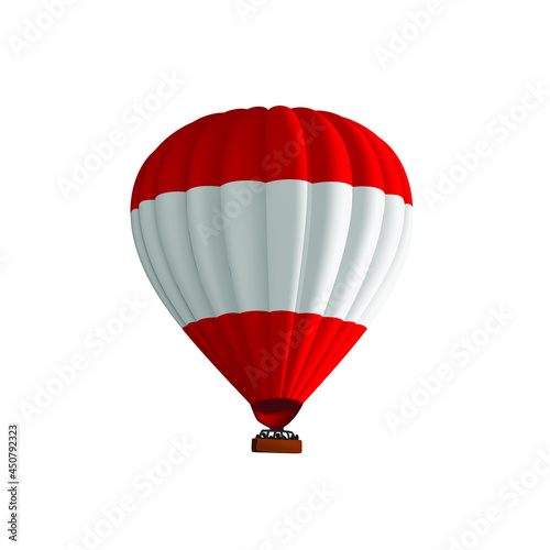 Hot air red white balloon vector illustration. Graphic isolated colorful parachute aircraft. Balloon festival. photo