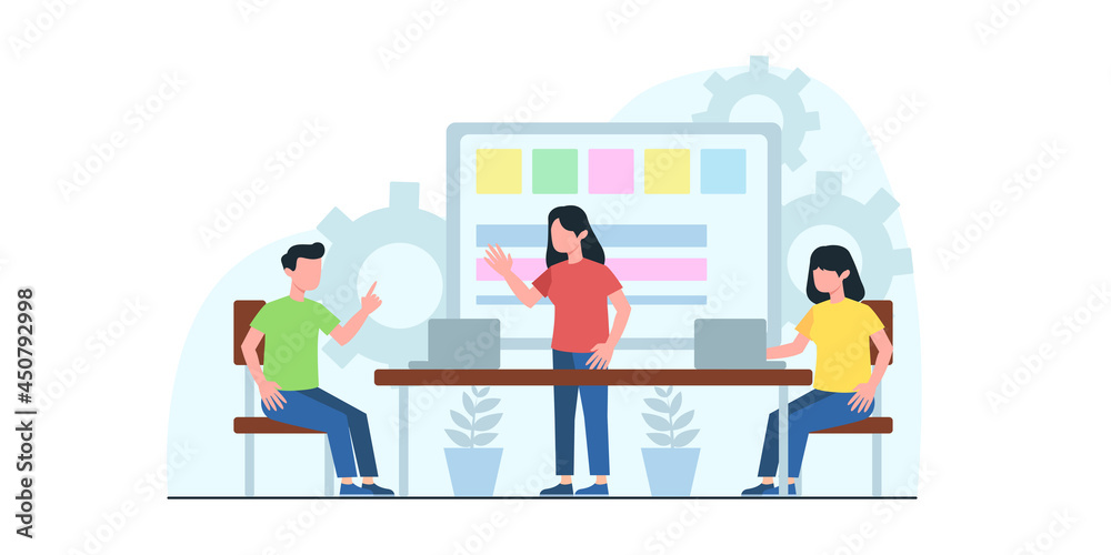 Social Network and Teamwork Vector Concept. Modern web business service set. Generating New Business Ideas, Searching Problem Solution, Developing Company Strategy Flat Vector Concept
