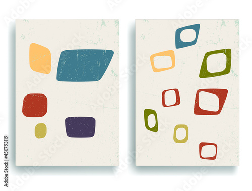 Vintage poster with mid century modern design elements . Wall art , home deco . Vector abstract shape.