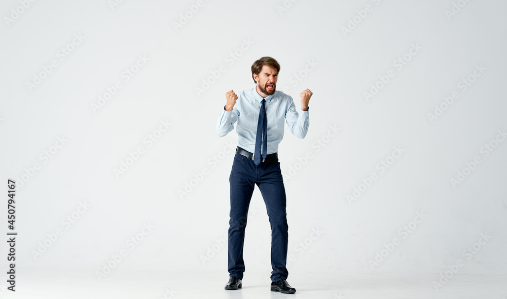 business man in shirt with tie emotions of movement in full growth business man in shirt with tie emotions of movement in full growth