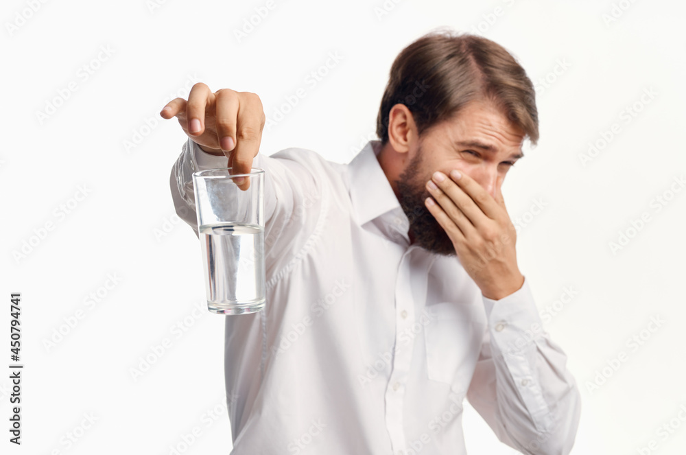 handsome man glass of water isolated background handsome man glass of water isolated background