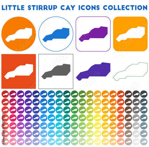 Little Stirrup Cay icons collection. Bright colourful trendy map icons. Modern Little Stirrup Cay badge with island map. Vector illustration.
