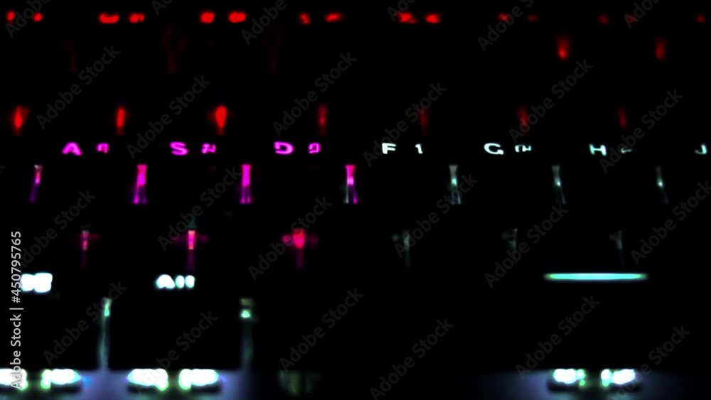 Full HD close up of rgb mechanic keyboard light running