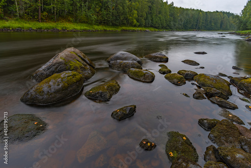 A long exposure image of a Suna river in Karelia  Russia