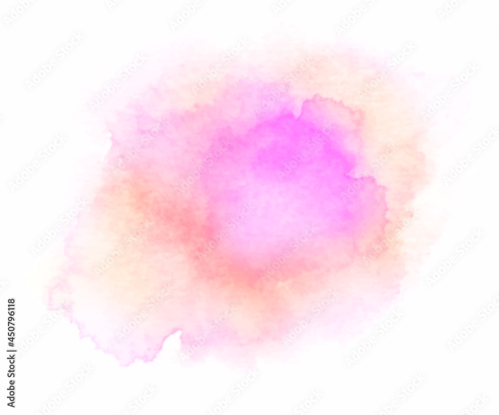 Abstract purple orange watercolor on white background. Hand drawn color splashing isolated on white paper, vector illustration.