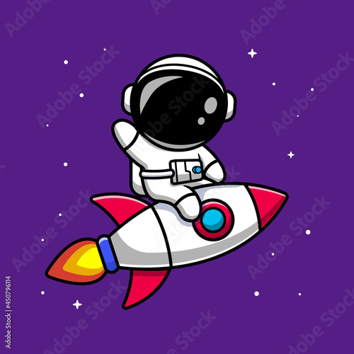 Astronaut Riding Rocket Cartoon Vector Icon Illustration. Science Technology Icon Concept Isolated Premium Vector. Flat Cartoon Style 