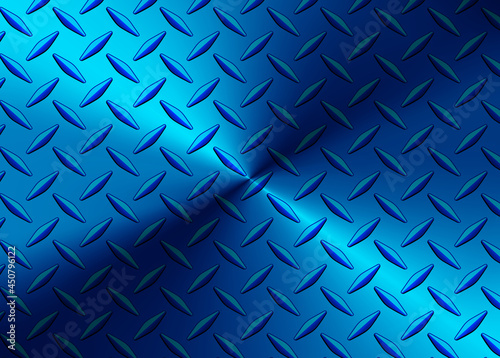 Blue polished steel texture background, shiny radial chrome metallic gradient with diamond plate texture, vector lustrous metal design.